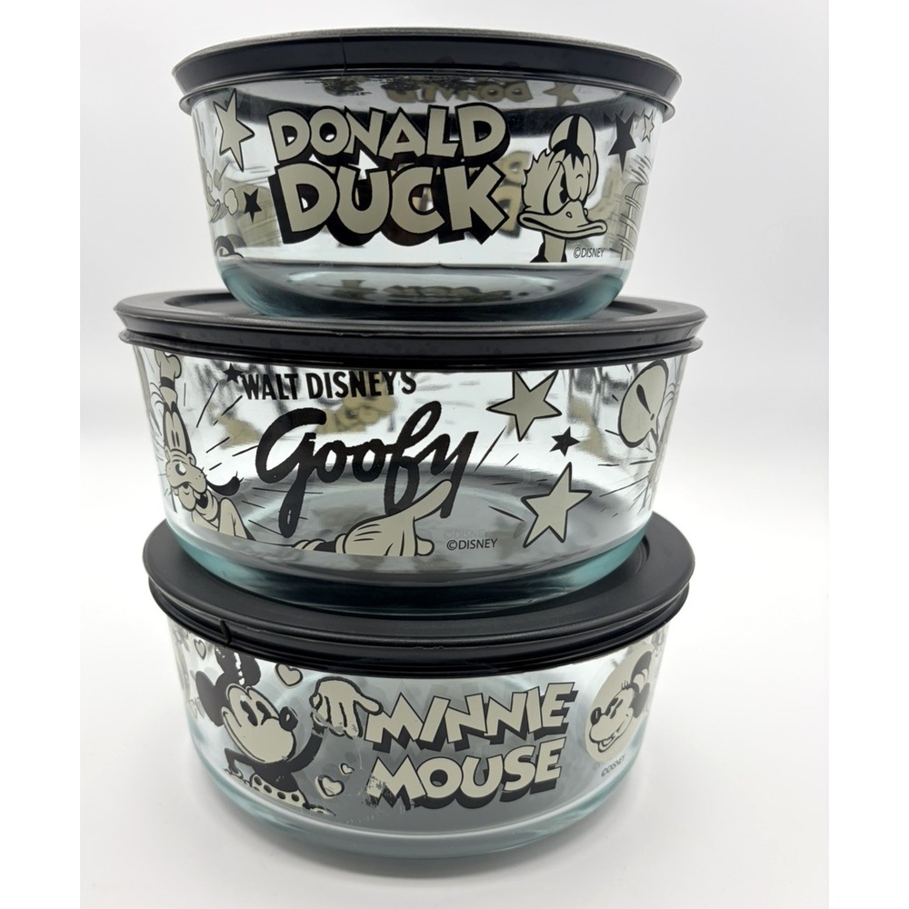 Disney 100 Year Anniversary 6 Pieces Pyrex Glass Food Storage — 3 Bowls & 3Lids
